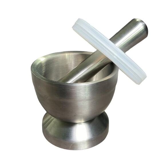 Stainless Steel Mortar Pestle Set w/ Lid 4-3/4" Herb Spice Grinder Pill Crusher - Picture 1 of 6